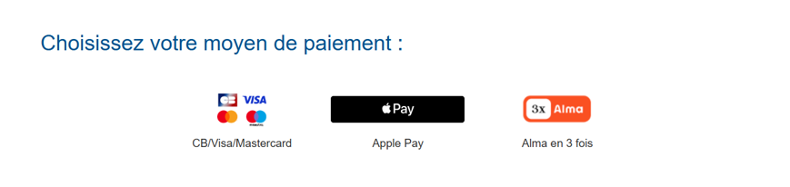 Choisir son moyen de paiement CB Apple Pay ou Alma